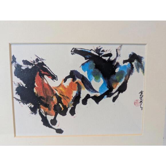 Chinese Ink Painting – Horses Asian Style Art Signed 15x12 Wall Decor Framed - Picture 2 of 6